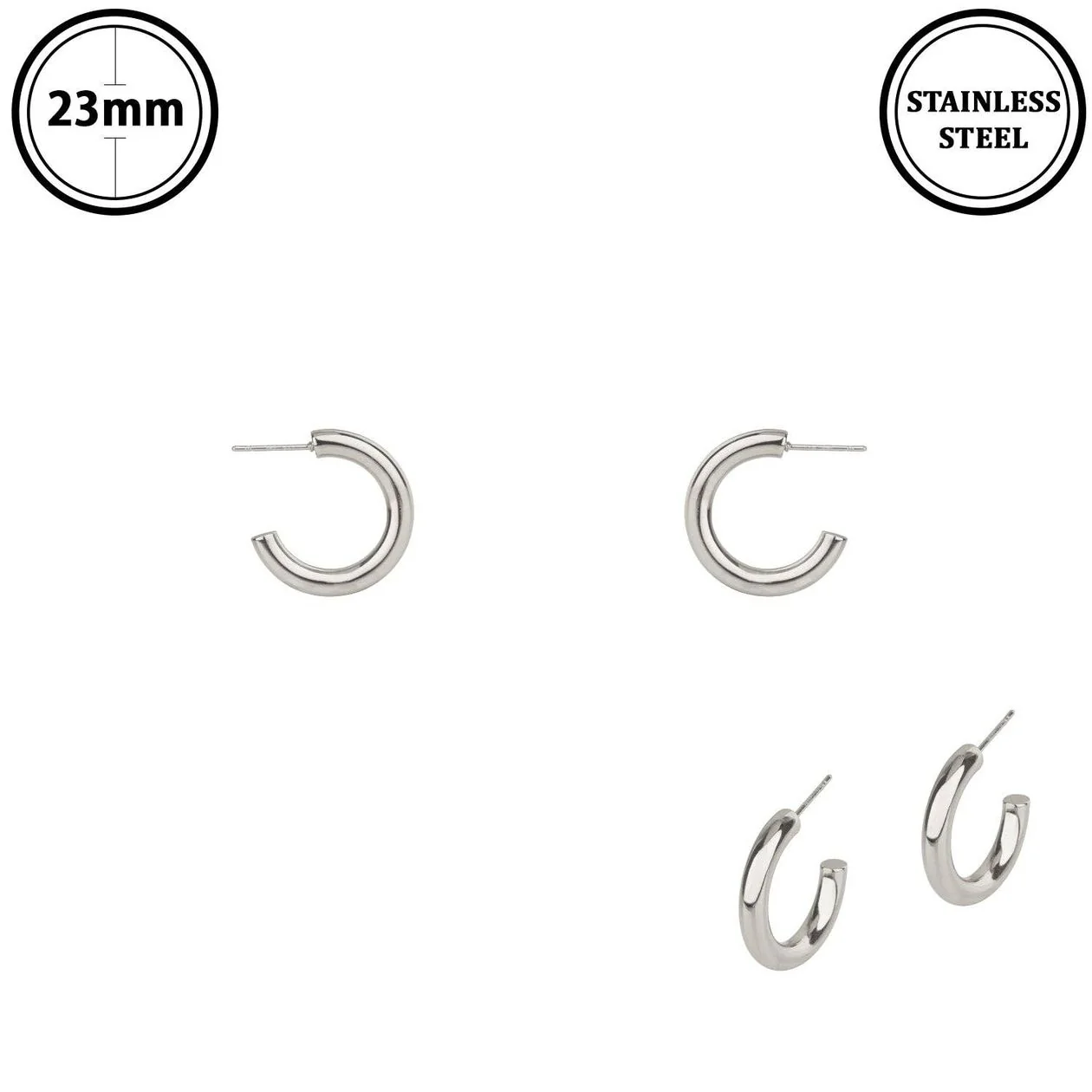Stainless Steel 1" Silver Hoop Earring - Image 6