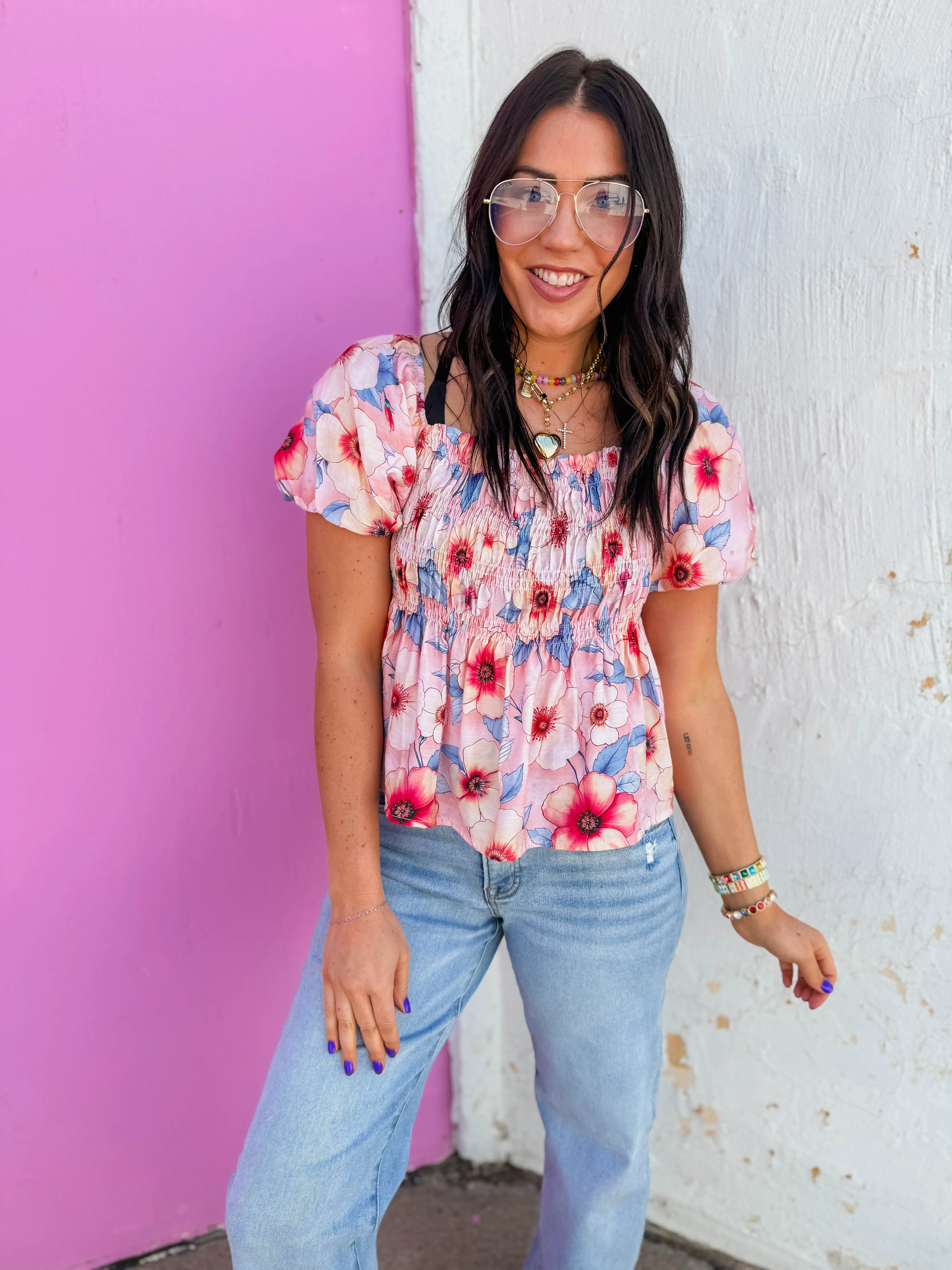Summer Breeze Floral Top-Pink/Peach