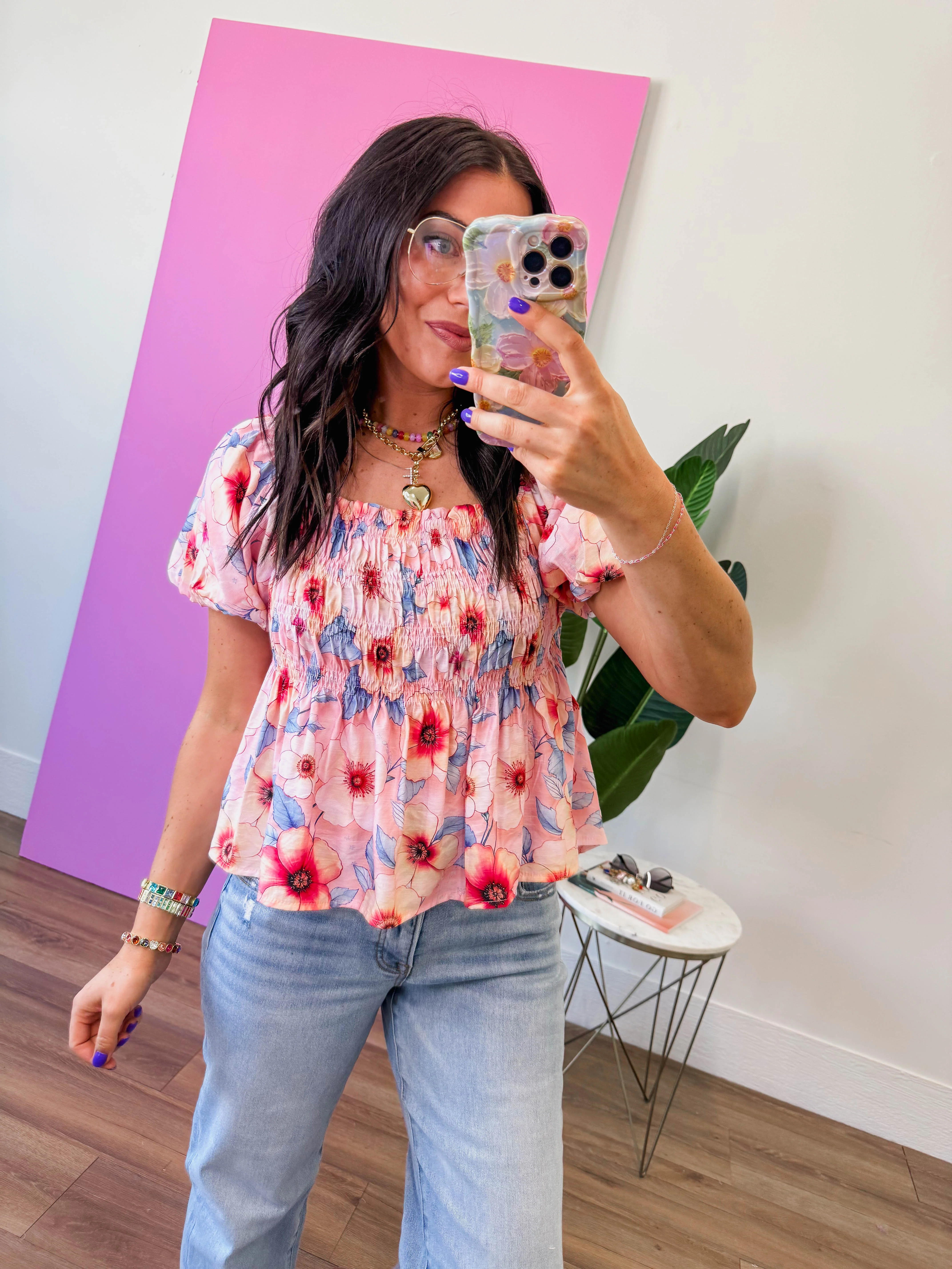 Summer Breeze Floral Top-Pink/Peach - Image 3