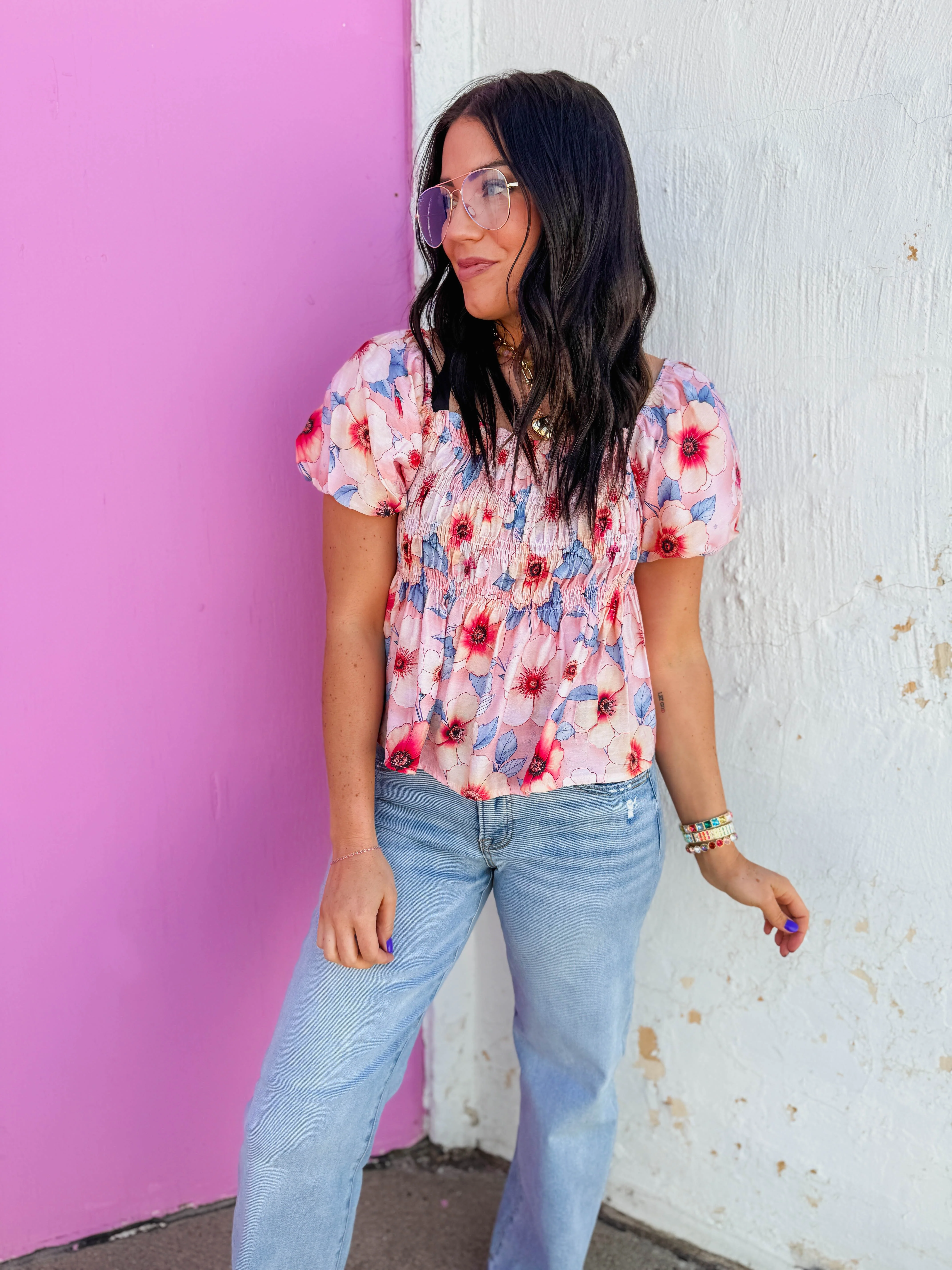 Summer Breeze Floral Top-Pink/Peach - Image 4