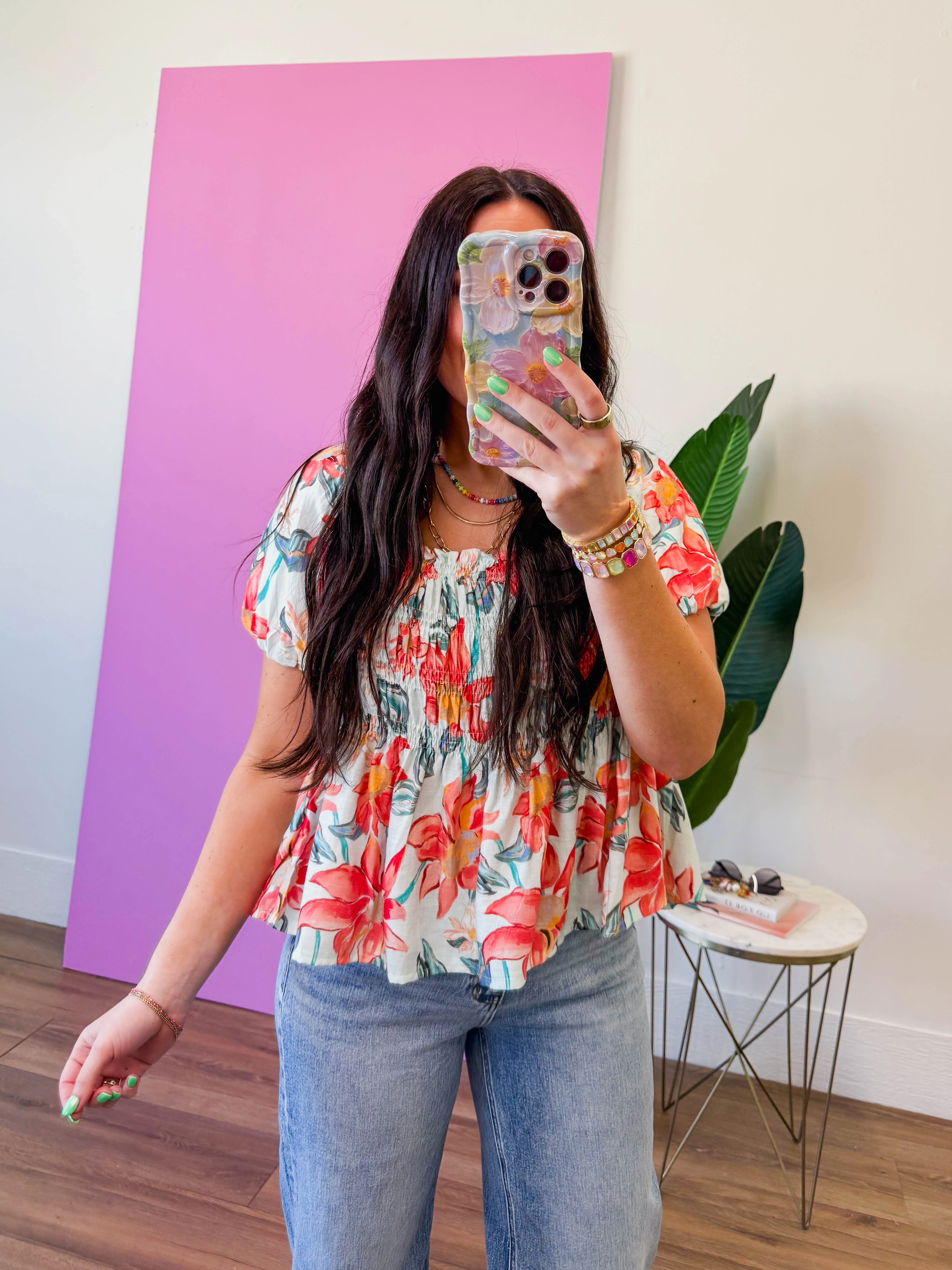 Summer Breeze Floral Top-Mint/Red - Image 3