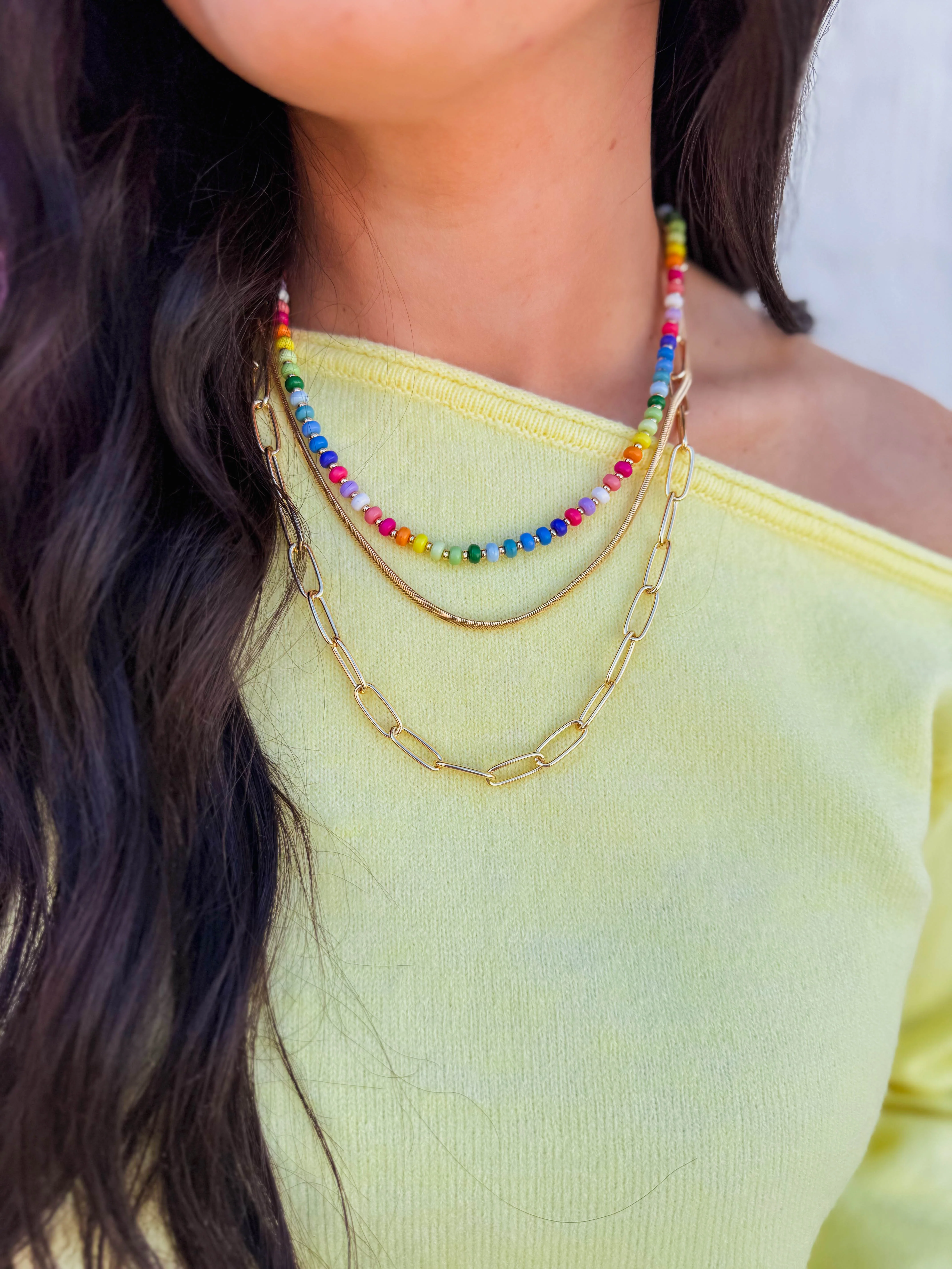 Sunday Rainbow Beaded 3 Layer Necklace