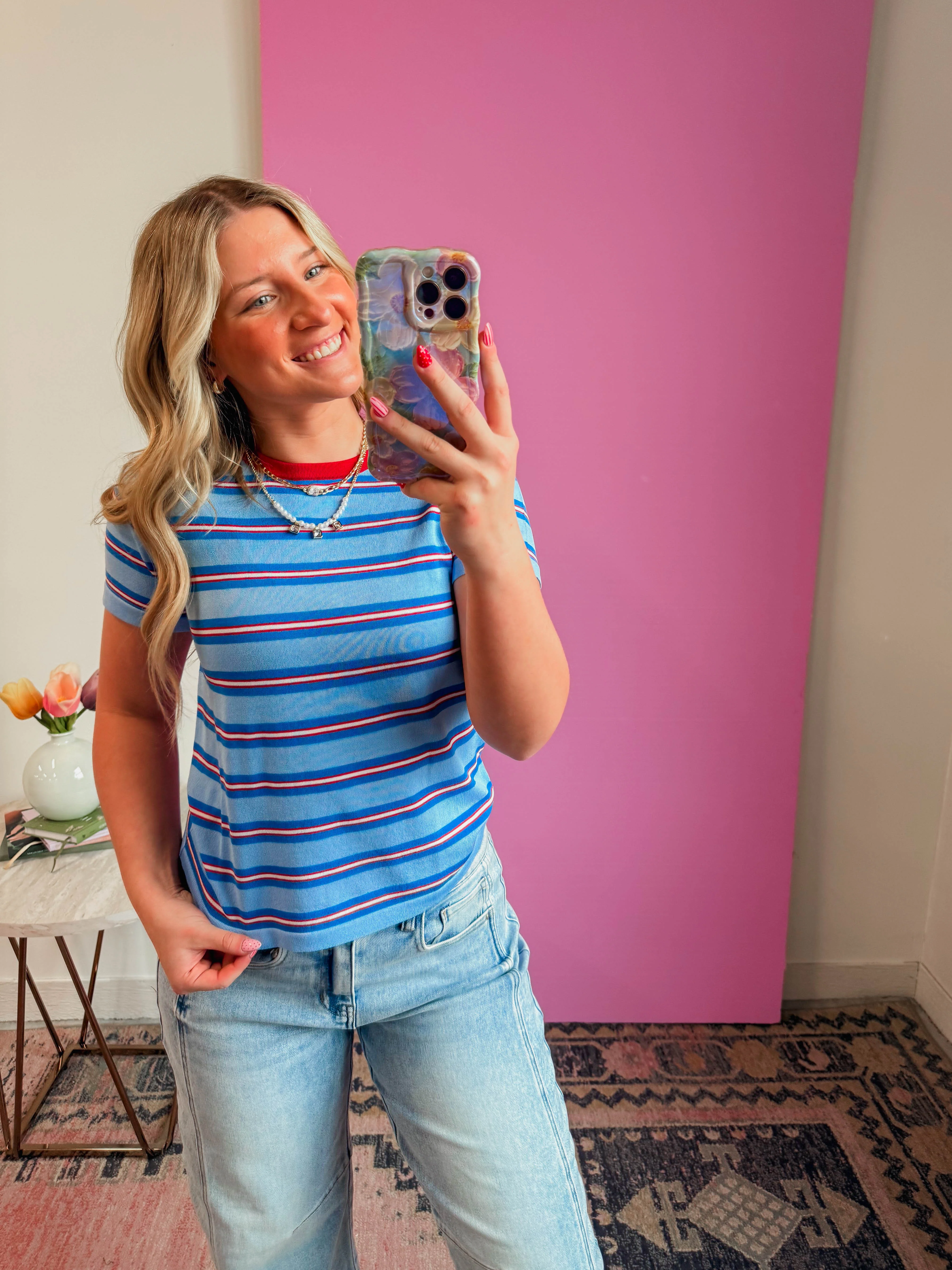Teagan Striped Tee-Blue Mix - Image 7