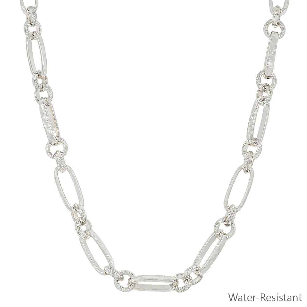 Textured Open Chain Necklace-Silver - Image 3