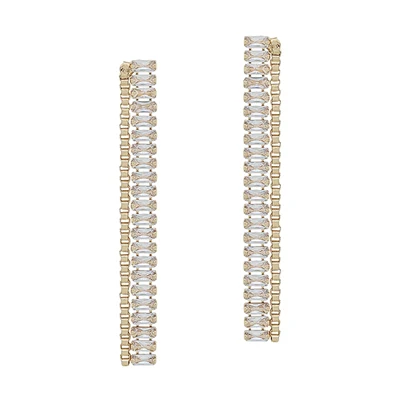 Textured Rhinestone Chain Earring-Gold - Image 4