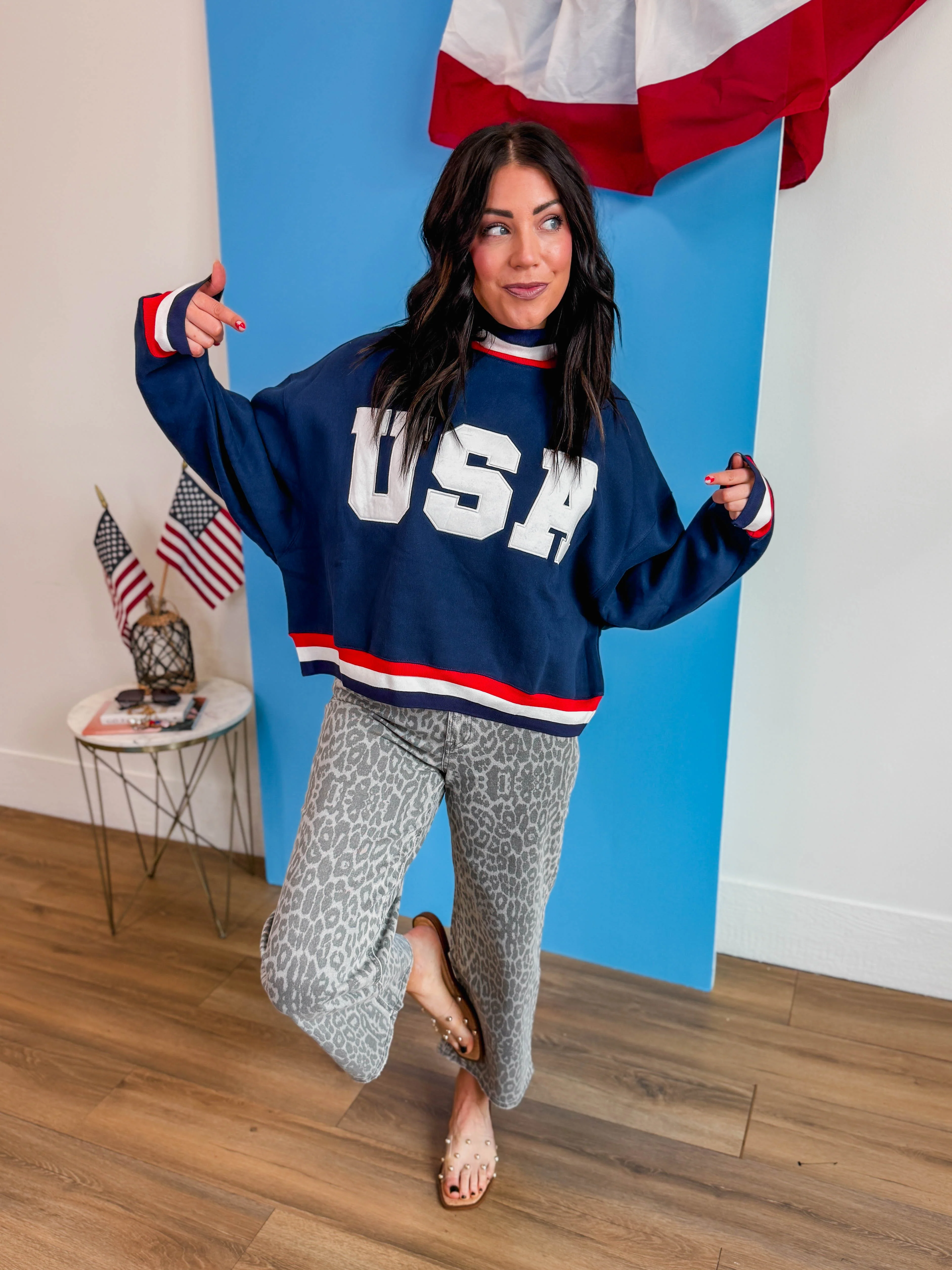 USA Varsity Mock Neck Sweatshirt-Navy - Image 3