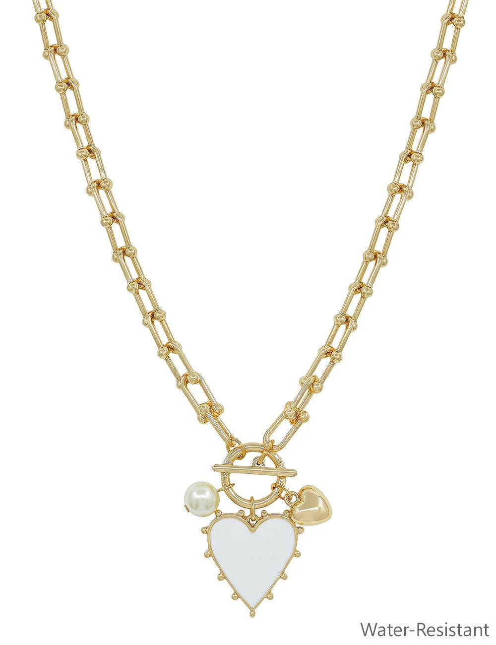 White Studded Heart Charm Necklace - Image 2