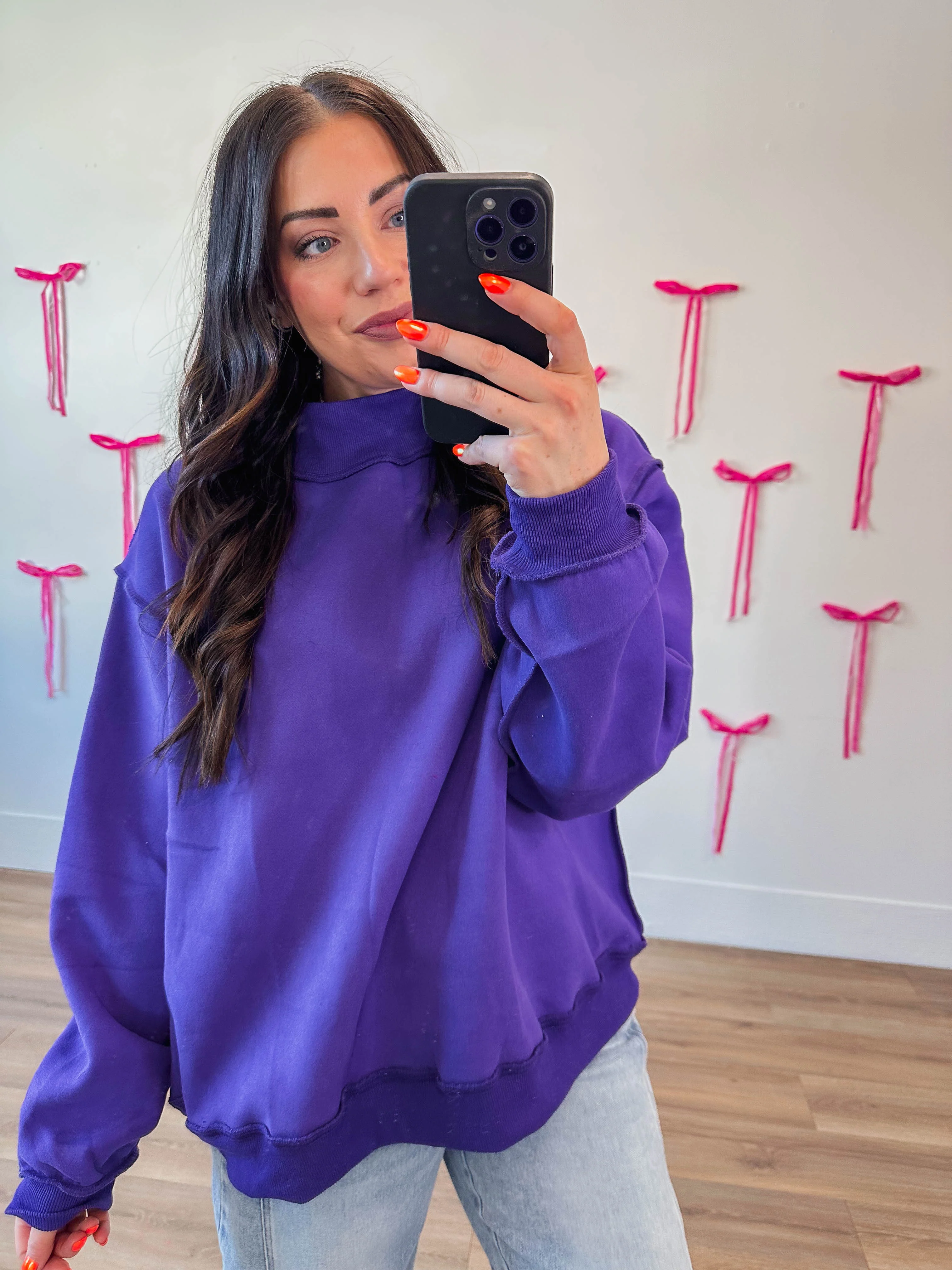 Winnie Mock Neck Sweatshirt-Purple - Image 3