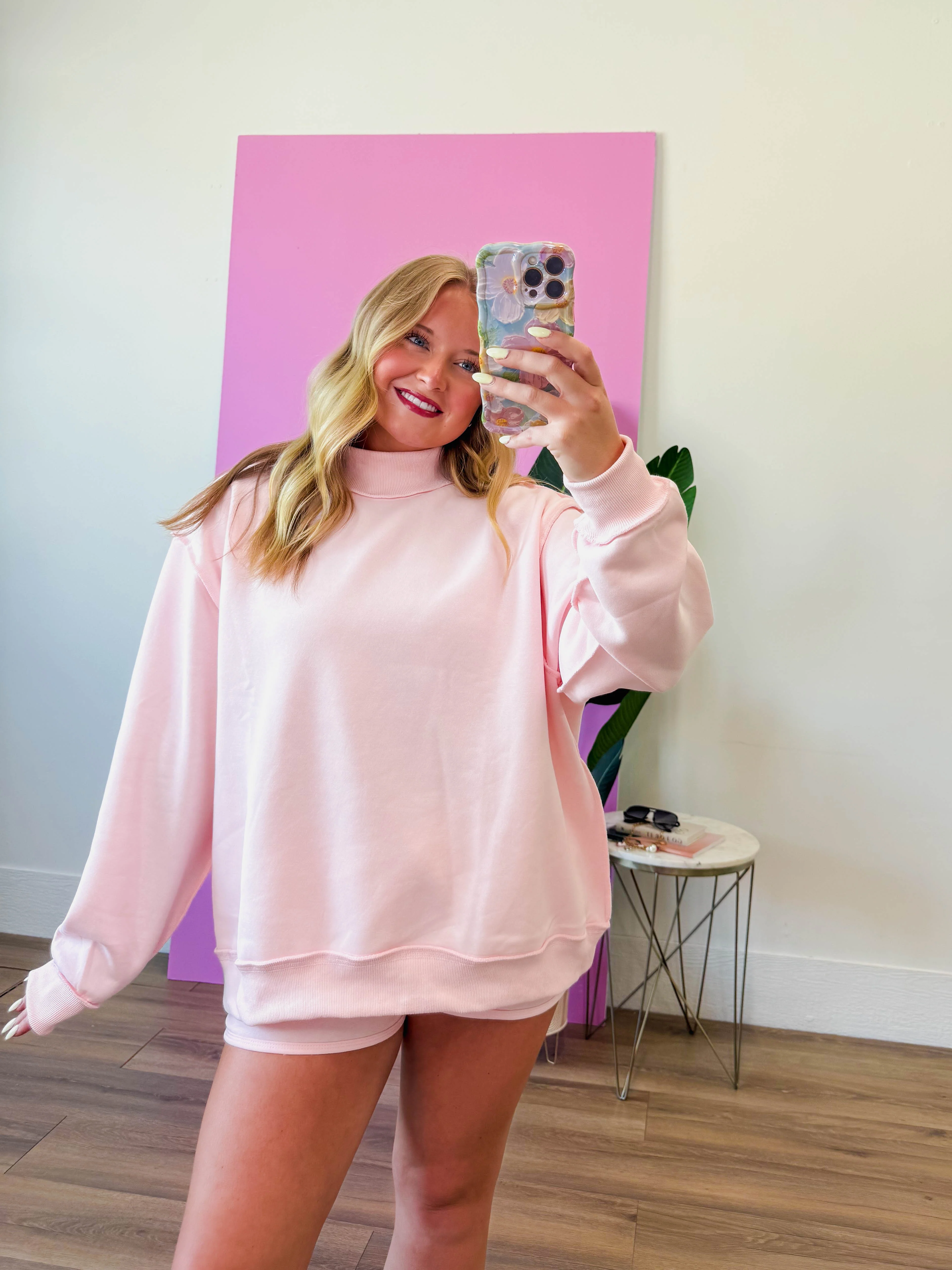 Winnie Mock Neck Sweatshirt-Ballet Pink