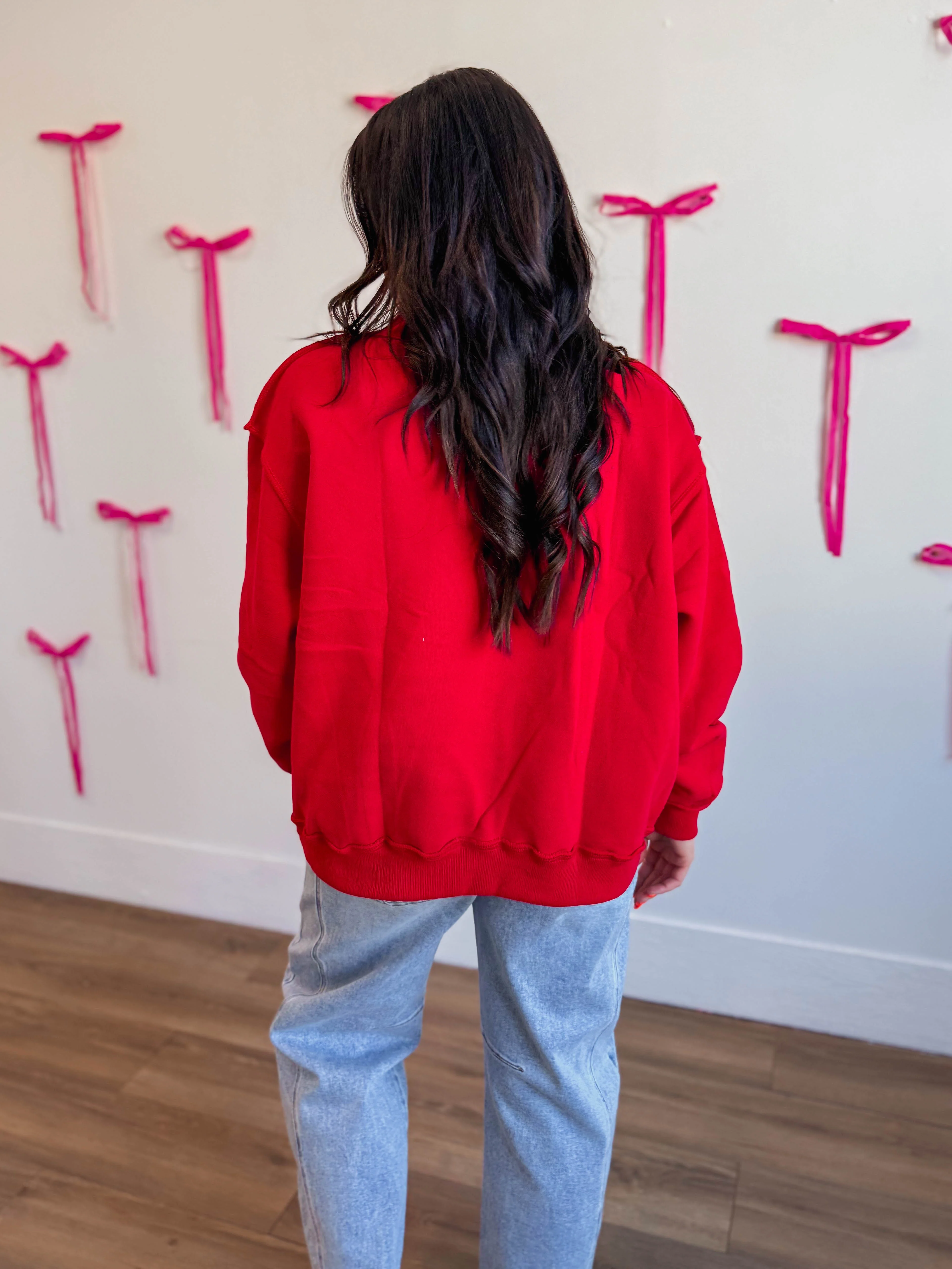Winnie Mock Neck Sweatshirt-Red - Image 7
