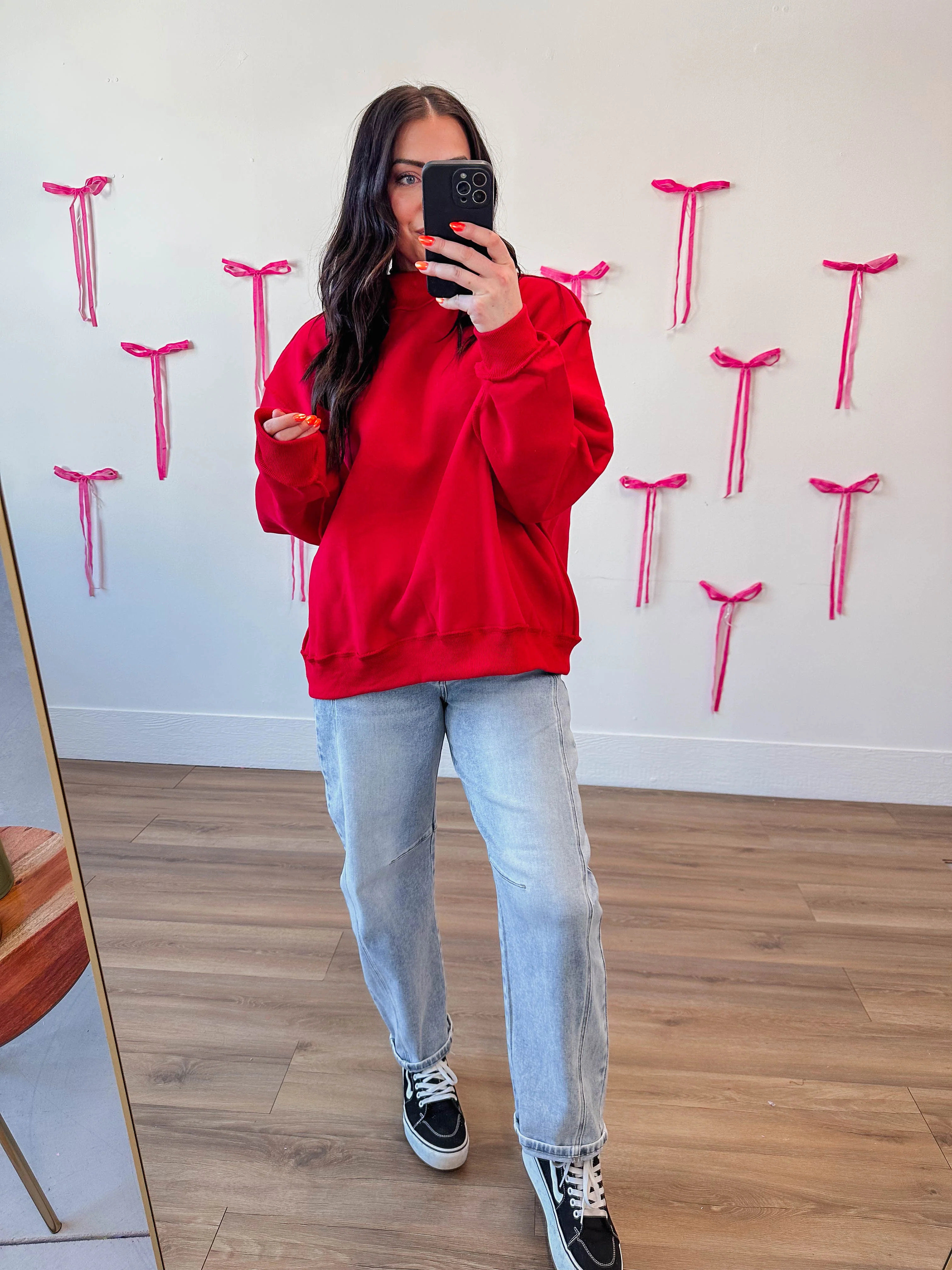 Winnie Mock Neck Sweatshirt-Red - Image 8