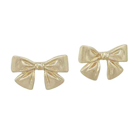 Worn Gold Metal Bow Stud Earrings - Image 3