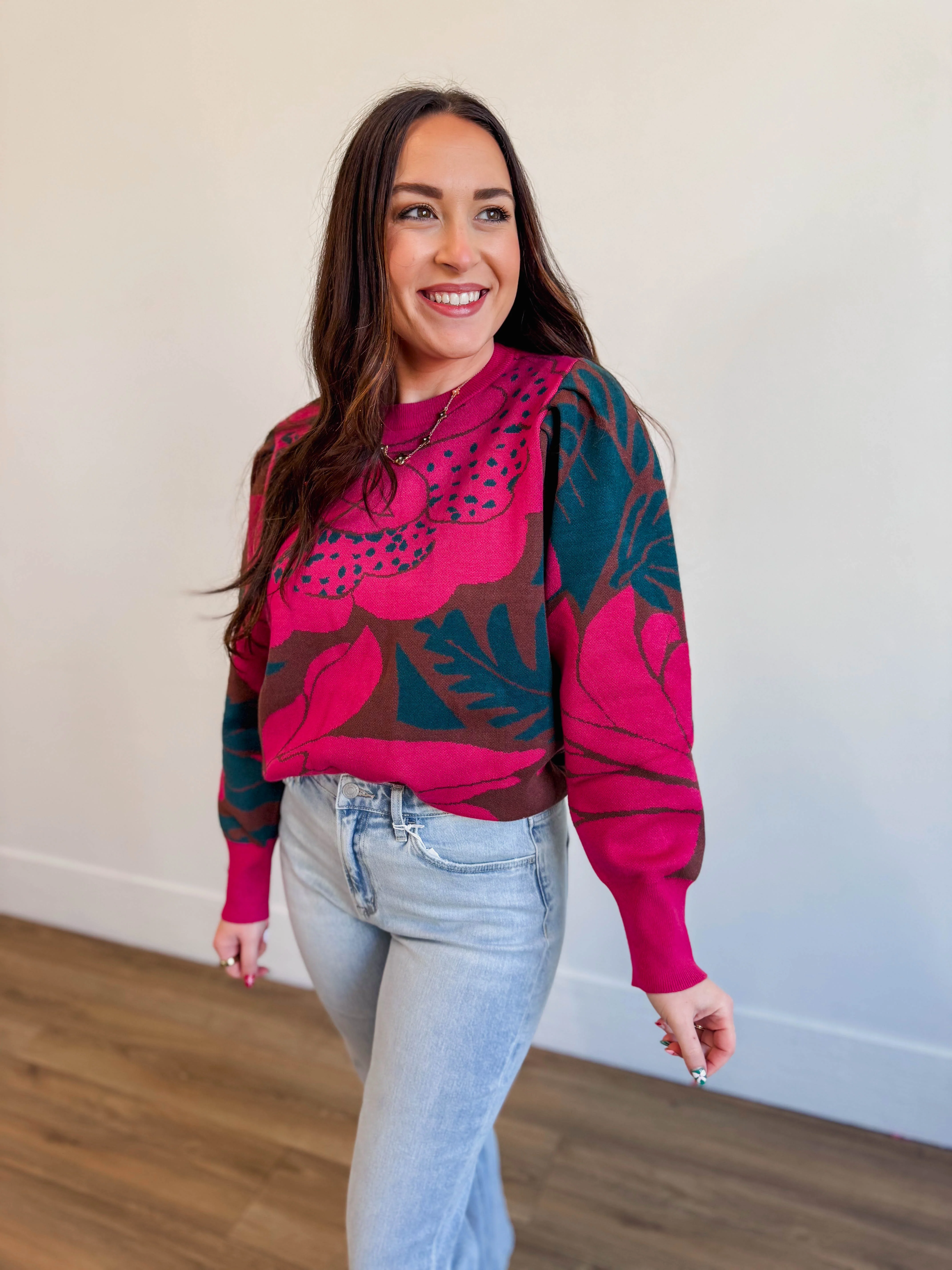 Zinnia Floral Sweater-Magenta Multi - Image 4